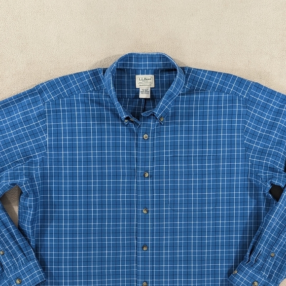 L.L. Bean Dress Shirt Men's XL Extra Large Blue White Checkered Traditional Fit - Picture 2 of 7